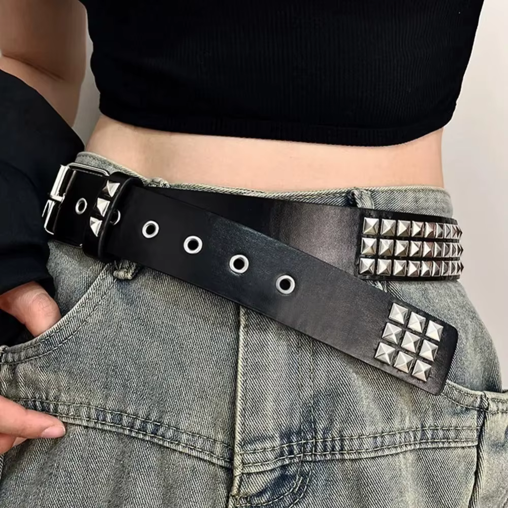 Ceinture à rivets en métal lourd pour femmes