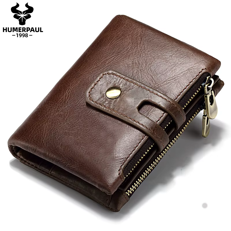 HUMERPAUL portefeuille rétro pour hommes RFID en cuir véritable moraillon porte-carte à glissière porte-monnaie court à deux volets hommes femmes Portomonee