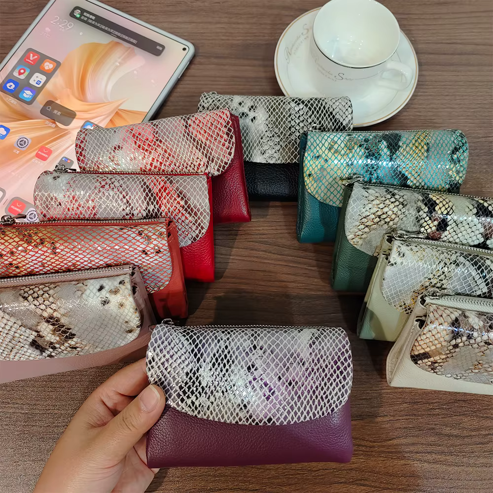 Nouveau 10 couleurs motif serpent en cuir de vache court portefeuille femmes mode Python véritable peau de vache Tri-fold porte-carte sac à main dames