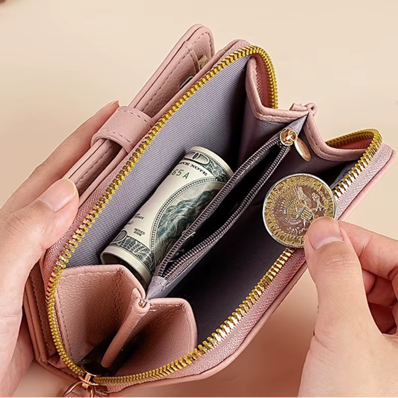 Portefeuille femme avec poche à monnaie zippée sacs à main en cuir PU pour femmes portefeuilles