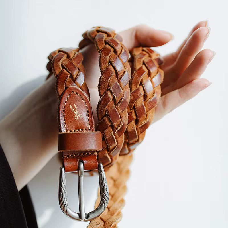 Maden-Ceinture Tressée Vintage en Cuir de Vache pour Femme