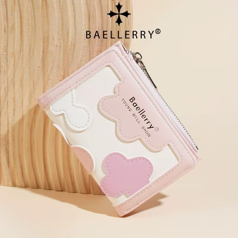 Portefeuille patchwork pour femme Baellerry, joli portefeuille à fermeture éclair pour étudiante, avec plusieurs emplacements pour cartes et compartiment à monnaie