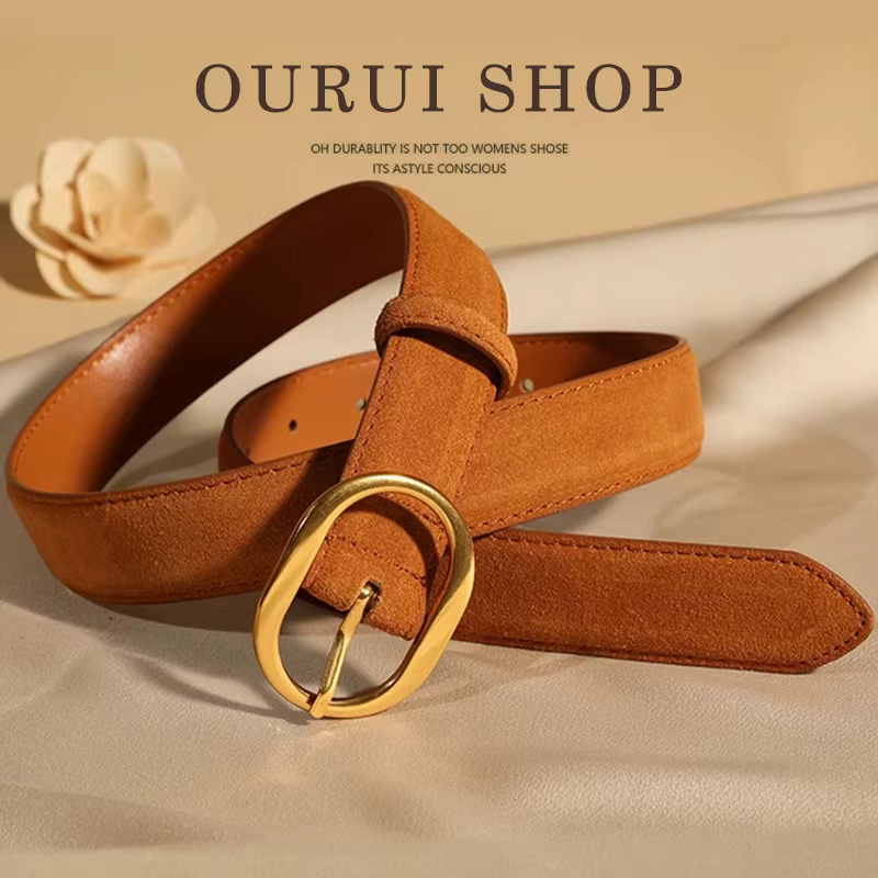 Ceinture en daim pour femmes avec boucle ardillon en alliage doré, largeur 2.8cm, Style de créateur de mode pour manteau en jean