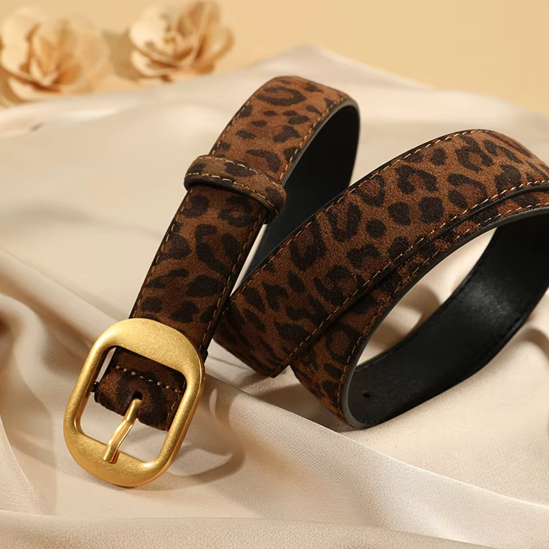 Ceinture en cuir suédé imprimé léopard pour femmes