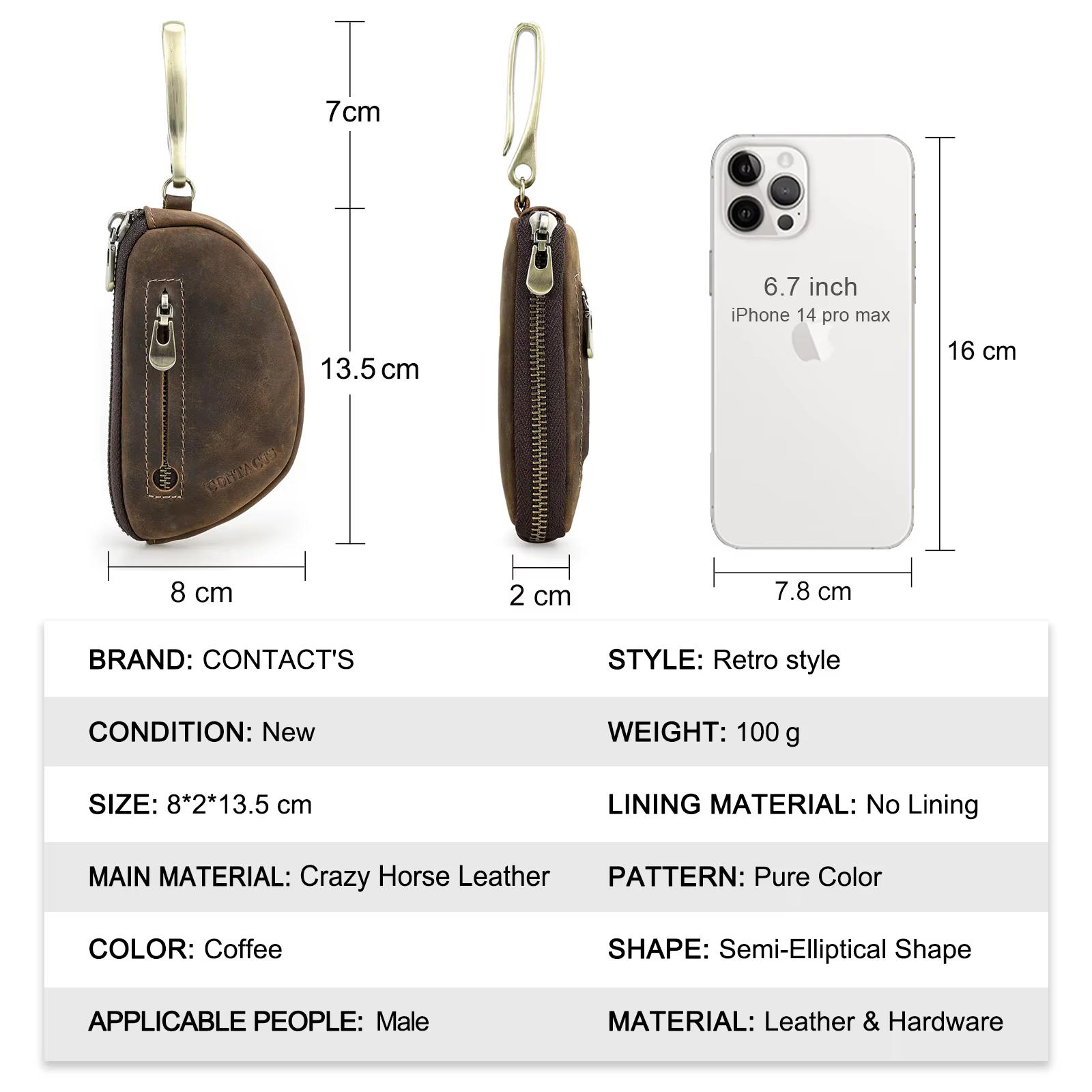 Porte-clés rétro en cuir véritable avec étui AirTag anti-perte, porte-clés zippé pour homme, organisateur de clés pour homme