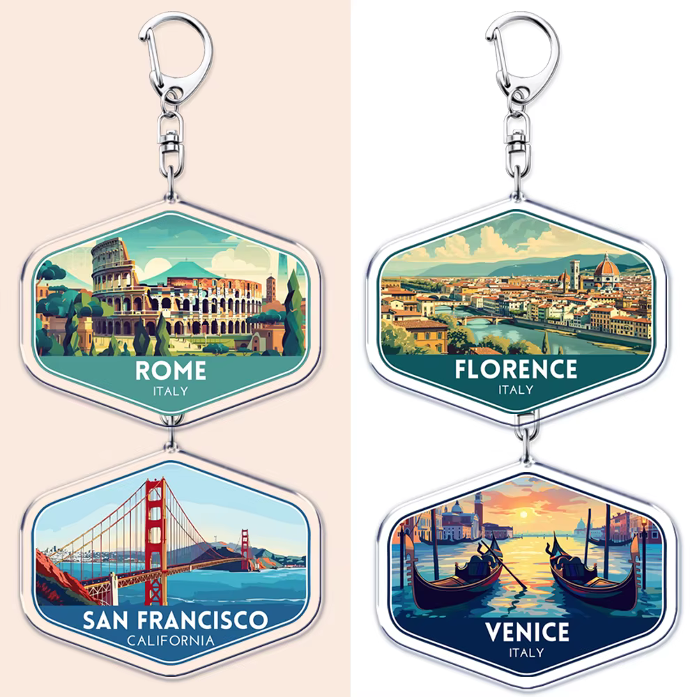 Porte-clés vintage souvenirs de voyage pour accessoires de sac