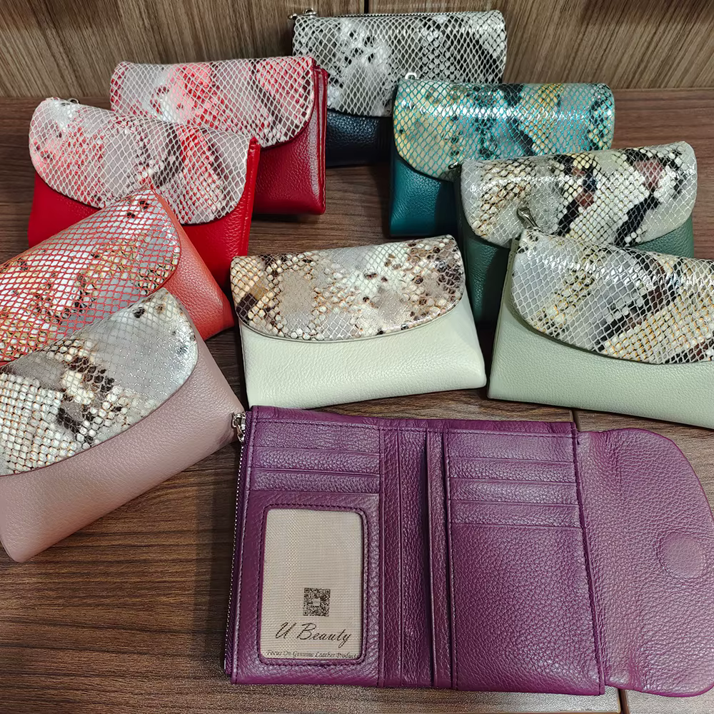 Nouveau 10 couleurs motif serpent en cuir de vache court portefeuille femmes mode Python véritable peau de vache Tri-fold porte-carte sac à main dames