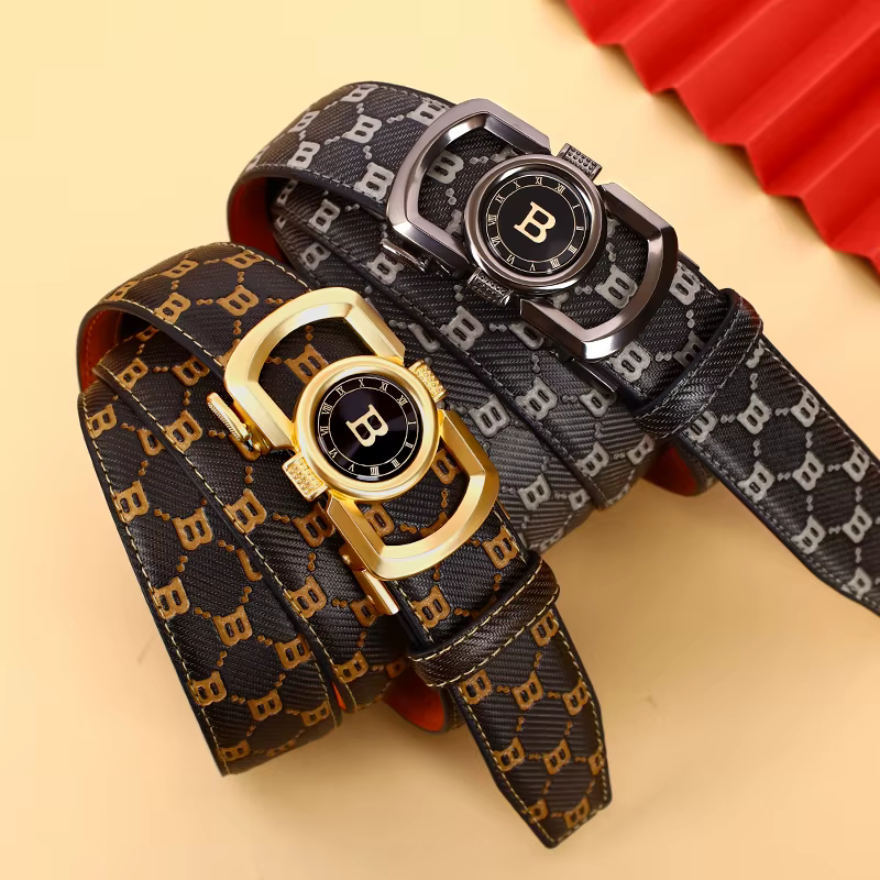 Ceinture en cuir PU pour hommes avec boucle en alliage automatique