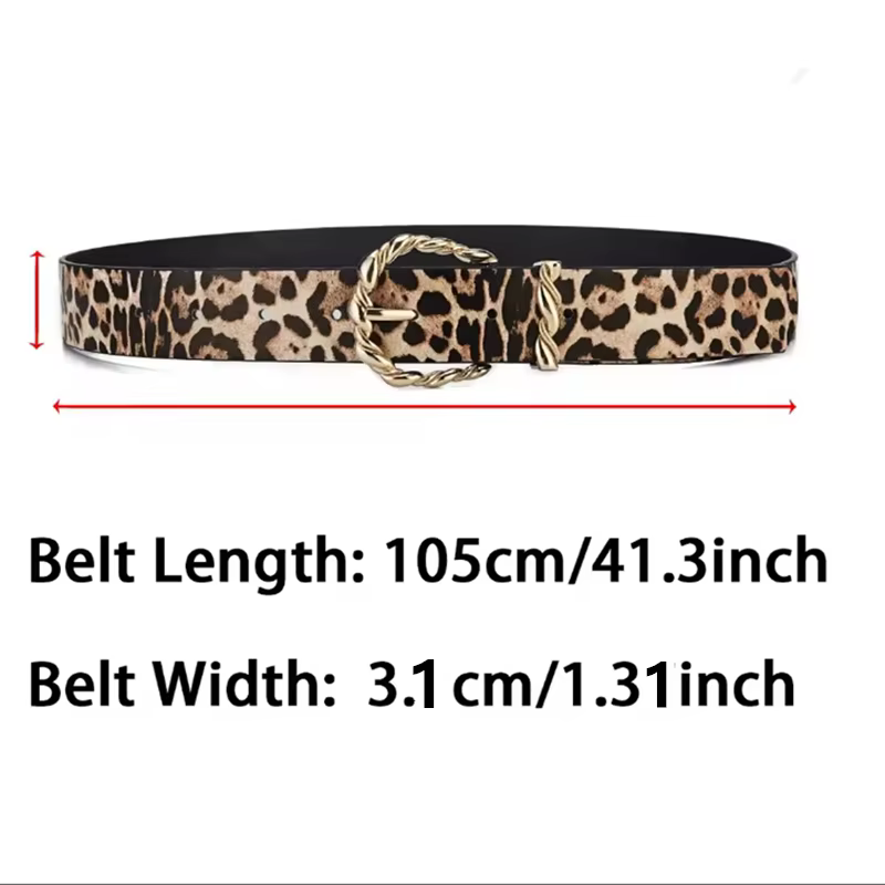 Ceinture en cuir PU à motif léopard rétro pour femmes avec boucle en alliage doré