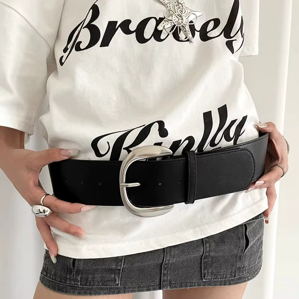 Ceinture large réglable rétro en cuir blanc, cintré à la taille pour femmes