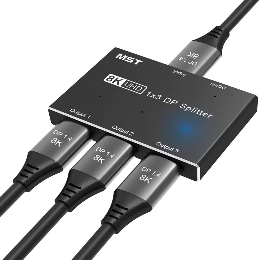 Répartiteur MST DisplayPort 1 entrée 3 sorties 8K @ 30Hz 4K @ 144Hz DP 1.4, adaptateur Hub SST 1*3 ports pour 3 Ultra HD DisplayPort