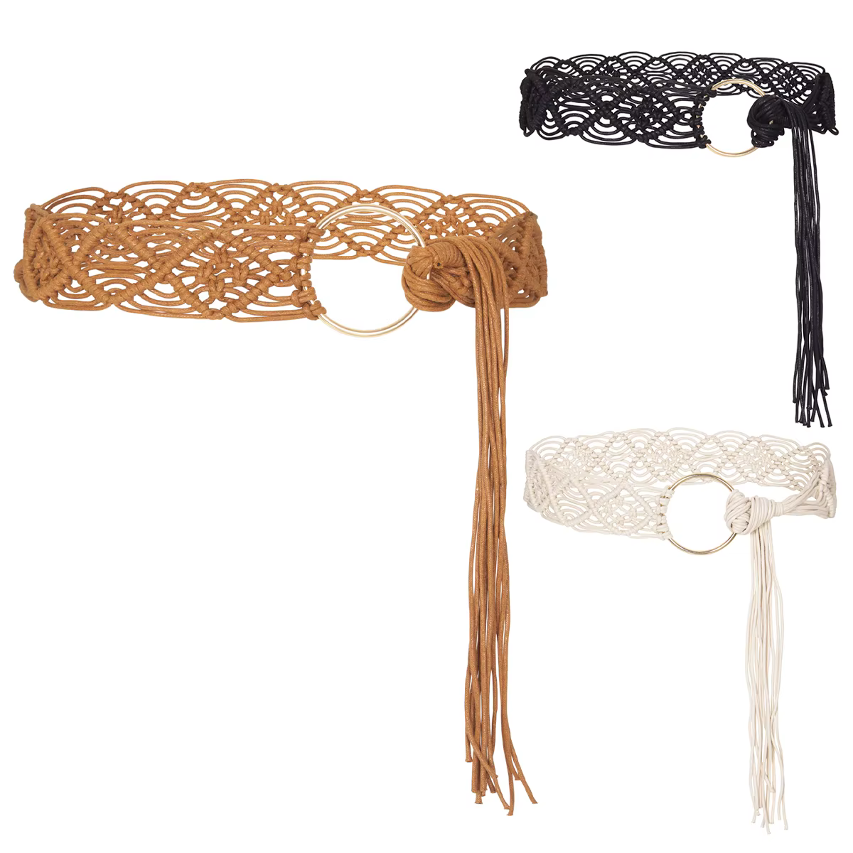 Beige femmes tissé taille ceinture coton Crochet été plage