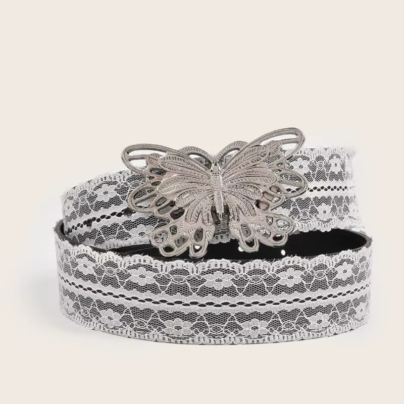 Belle ceinture de taille en dentelle florale blanche ; Accent de mode réglable assorti pour les femmes ; Cadeau