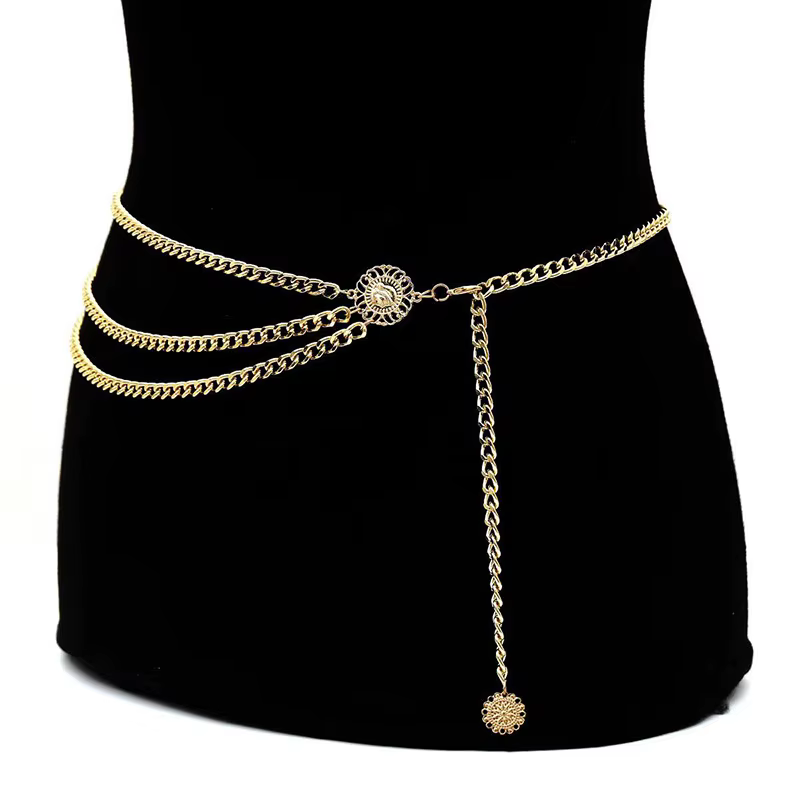 Boho Sexy femmes mode ceinture hanche taille haute or argent couleur étroite métal corps chaîne grosses franges nouveau