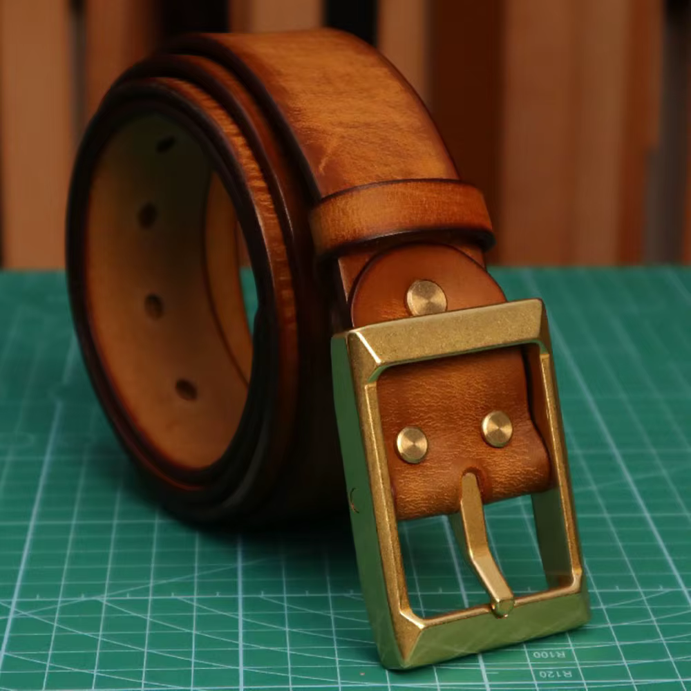 DistMurcia-Ceinture rétro en laiton faite à la main pour homme, cuir de vachette moderne et polyvalent, style Amekaji