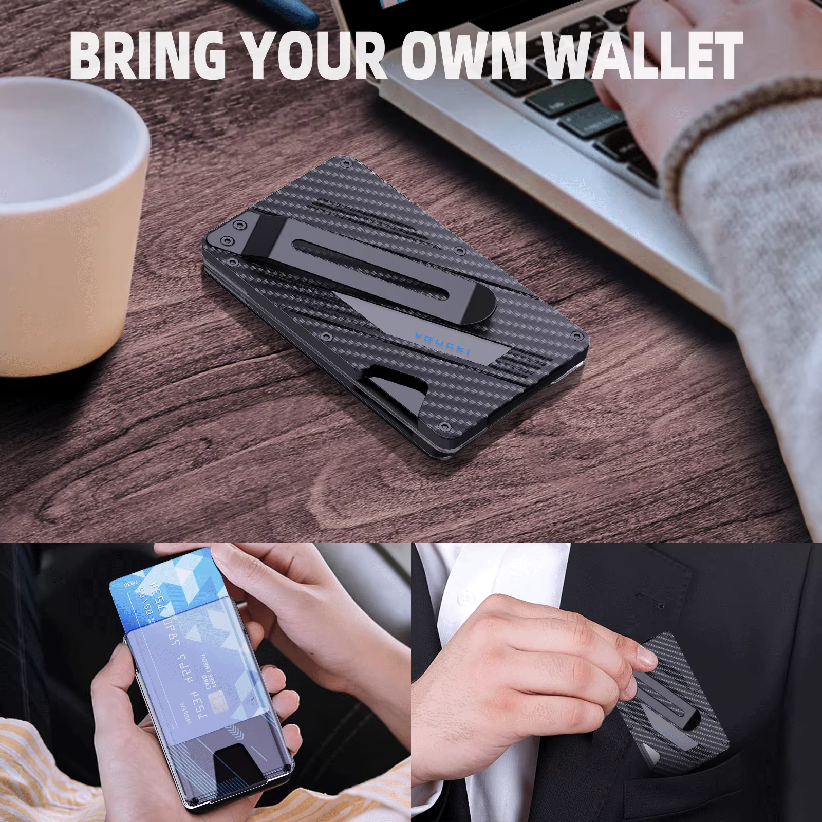 Portefeuille pour hommes-portefeuille mince à pince à billets en aluminium avec porte-carte d'identité transparent