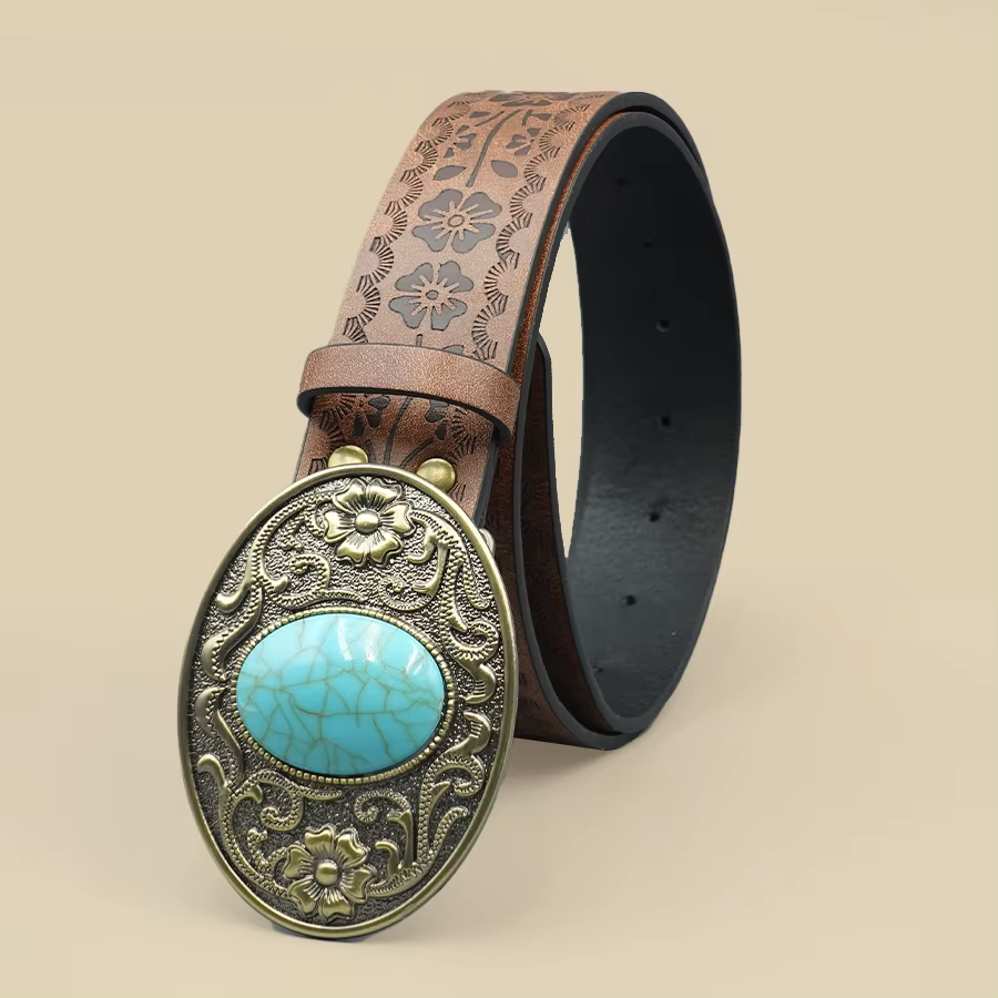 Ceinture élégante vintage royale pour femme – Design floral avec boucle bleu turquoise