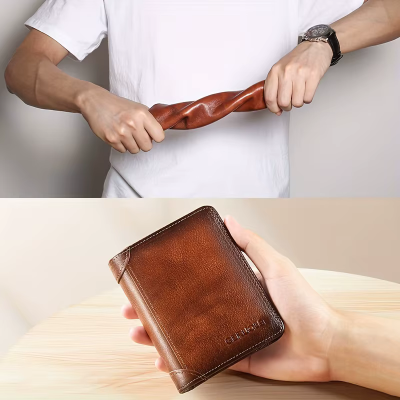 GERUOLA portefeuille mince en cuir véritable blindé RFID pour hommes-porte-carte d'identité et de crédit multifonctionnel marron foncé avec embellissements