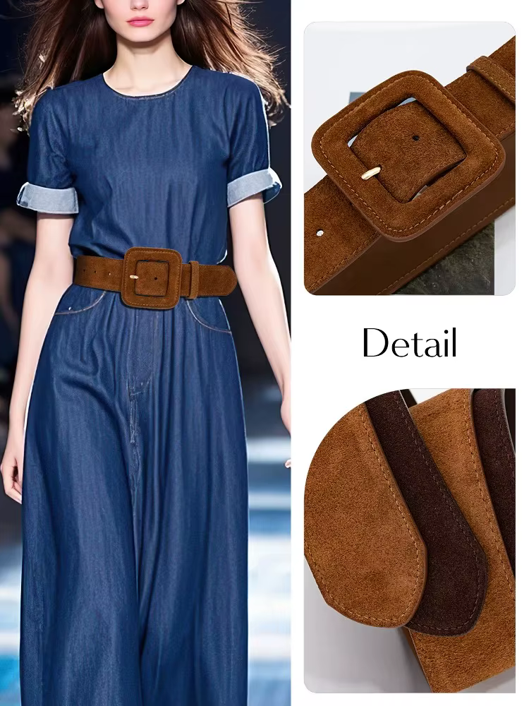 Large ceinture en daim noir pour femmes