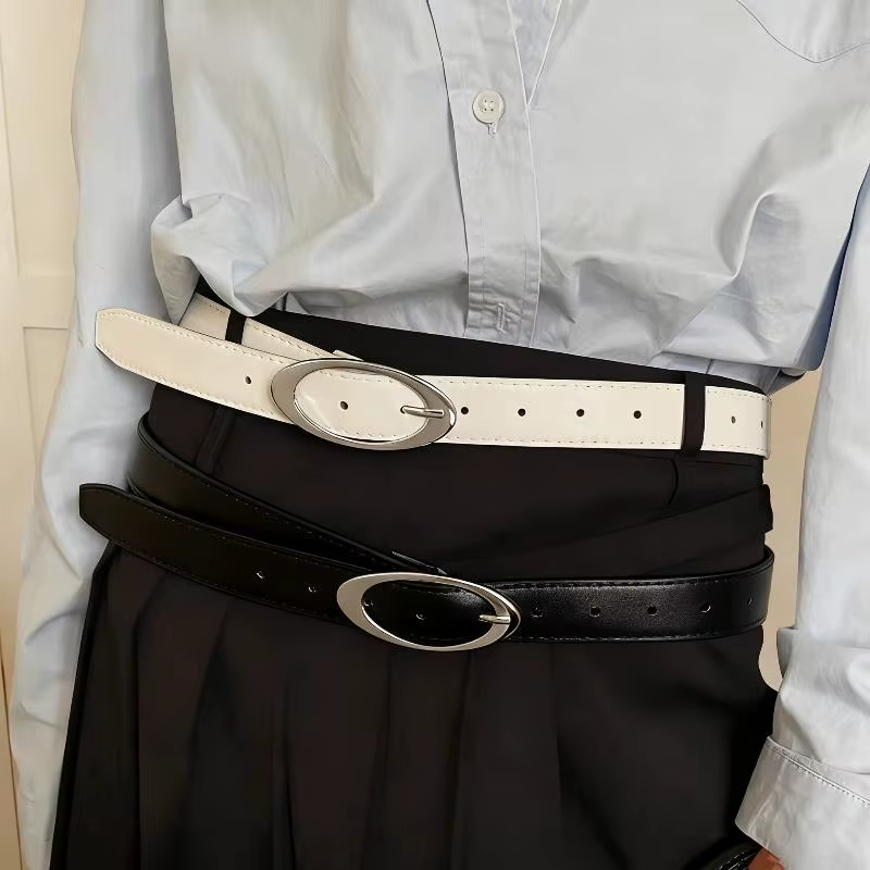Ceinture de taille en cuir pour femmes, boucle ovale en alliage, Y2K, pantalon, robe, mode Vintage, accessoires de sangle de taille