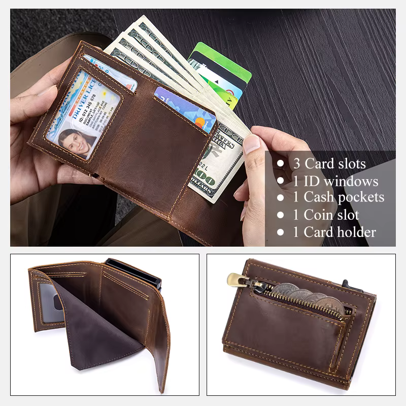 Porte-cartes en métal, portefeuille pop-up pour homme