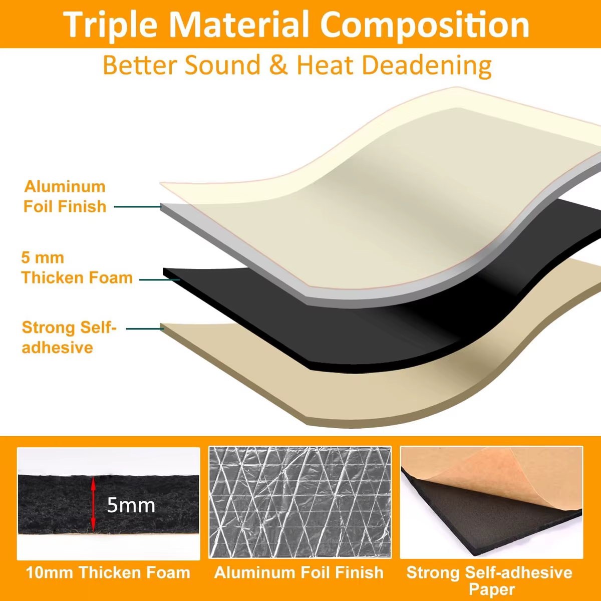 Coussin d'isolation thermique et phonique pour Automobile, mousse épaisse de 5mm, isolation thermique en aluminium, panneau de porte en coton, Isolation des vibrations