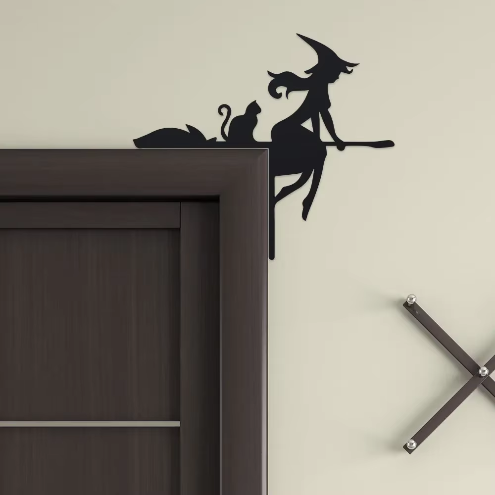 Ensemble de décorations pour cadre de porte d'Halloween – Silhouettes en fer forgé avec toiles d'araignées – Décoration festive en métal pour l'angle du haut de la porte