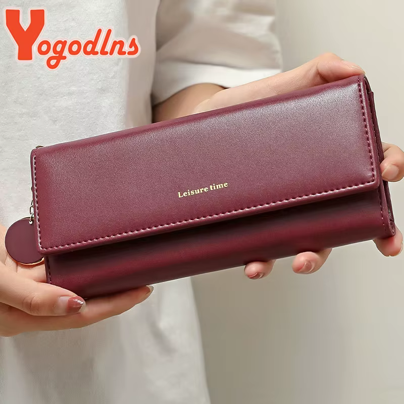 Yogodlns décontracté Long portefeuille pour femmes pendentif en cuir PU sac à main multicouche pochette Shopping dame