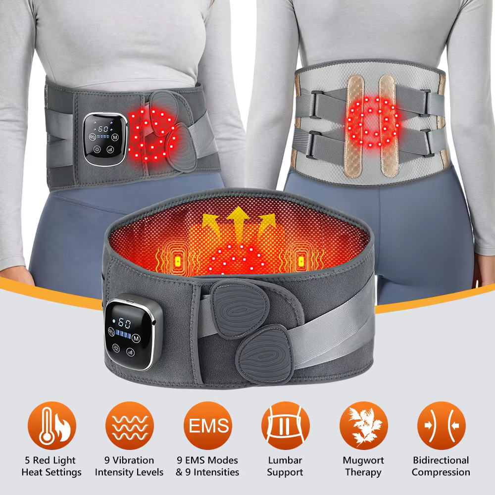 Ceinture Lombaire Chauffante Masseur Dos 9 Modes Vibration Chaleur 40-60°C Rechargeable Soutien