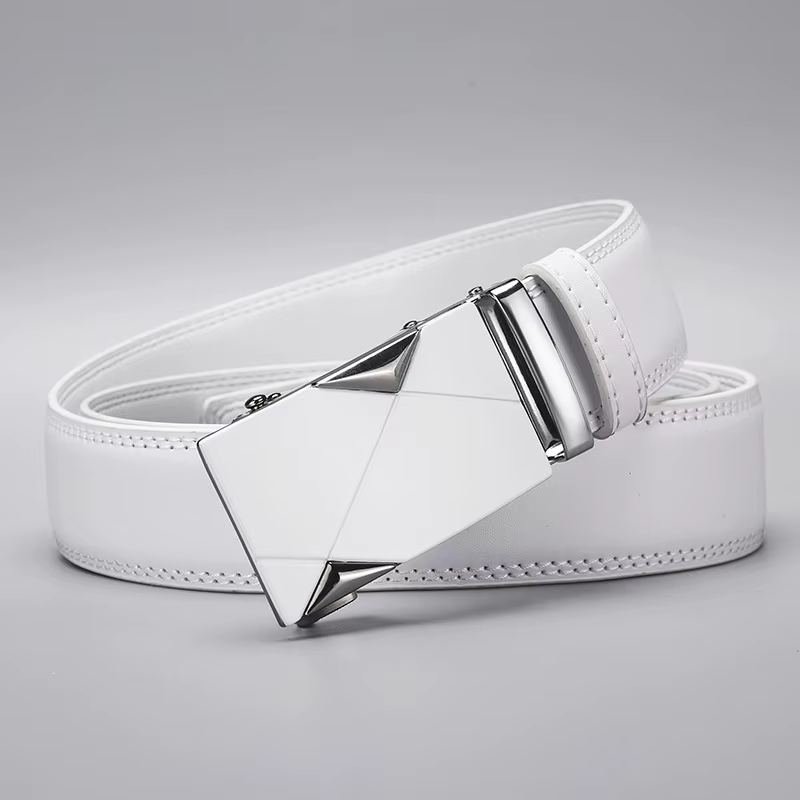 Ceinture en cuir PU blanc pour homme avec boucle automatique