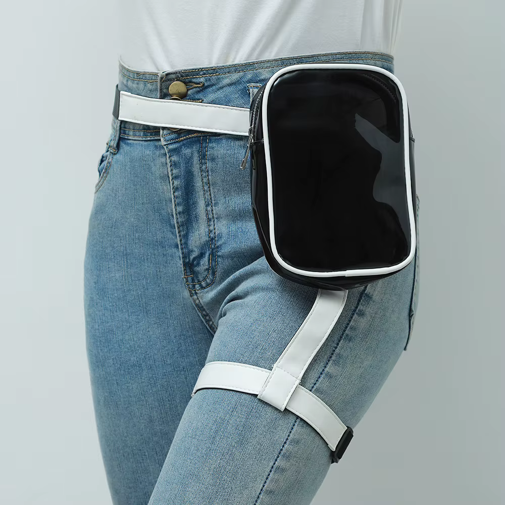 Tendance élégant noir femmes taille jambe ceinture en cuir Cool fille sac Fanny Pack pour randonnée en plein air moto