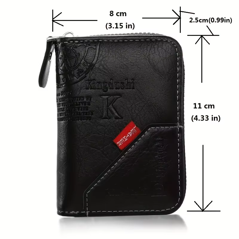  Portefeuille mince en cuir PU vintage – Porte-cartes à 11 emplacements avec fermeture éclair et blocage RFID