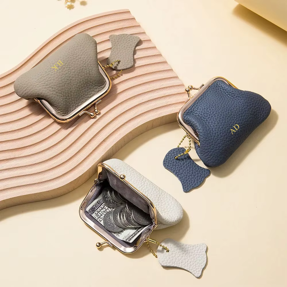 Portefeuille court vintage en cuir véritable pour femme