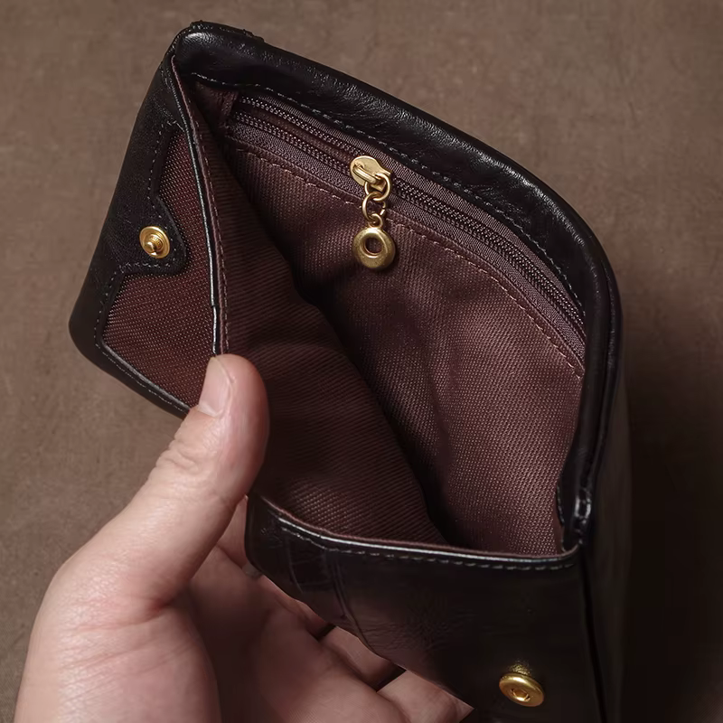 GURO rétro en cuir véritable court portefeuille hommes et femmes à deux volets pince à billets porte-carte de crédit avec fermeture éclair poche pour monnaie petit sac à main