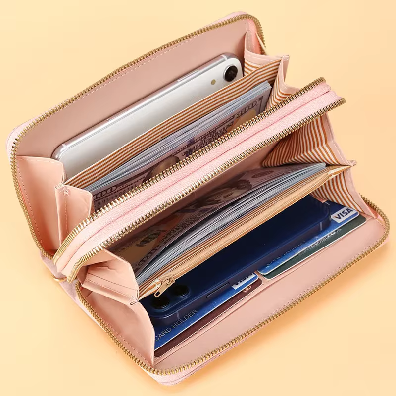 Portefeuille Long pour femmes, porte-monnaie à pompon, porte-cartes, pochette en cuir Pu, sac d'argent, portefeuille en cuir Pu