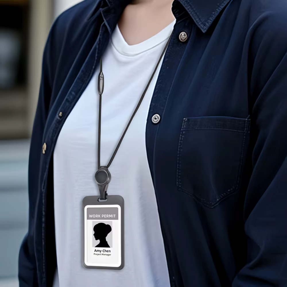 Porte-cartes rétractable transparent double face avec cordon détachable pour carte d'identité d'employé