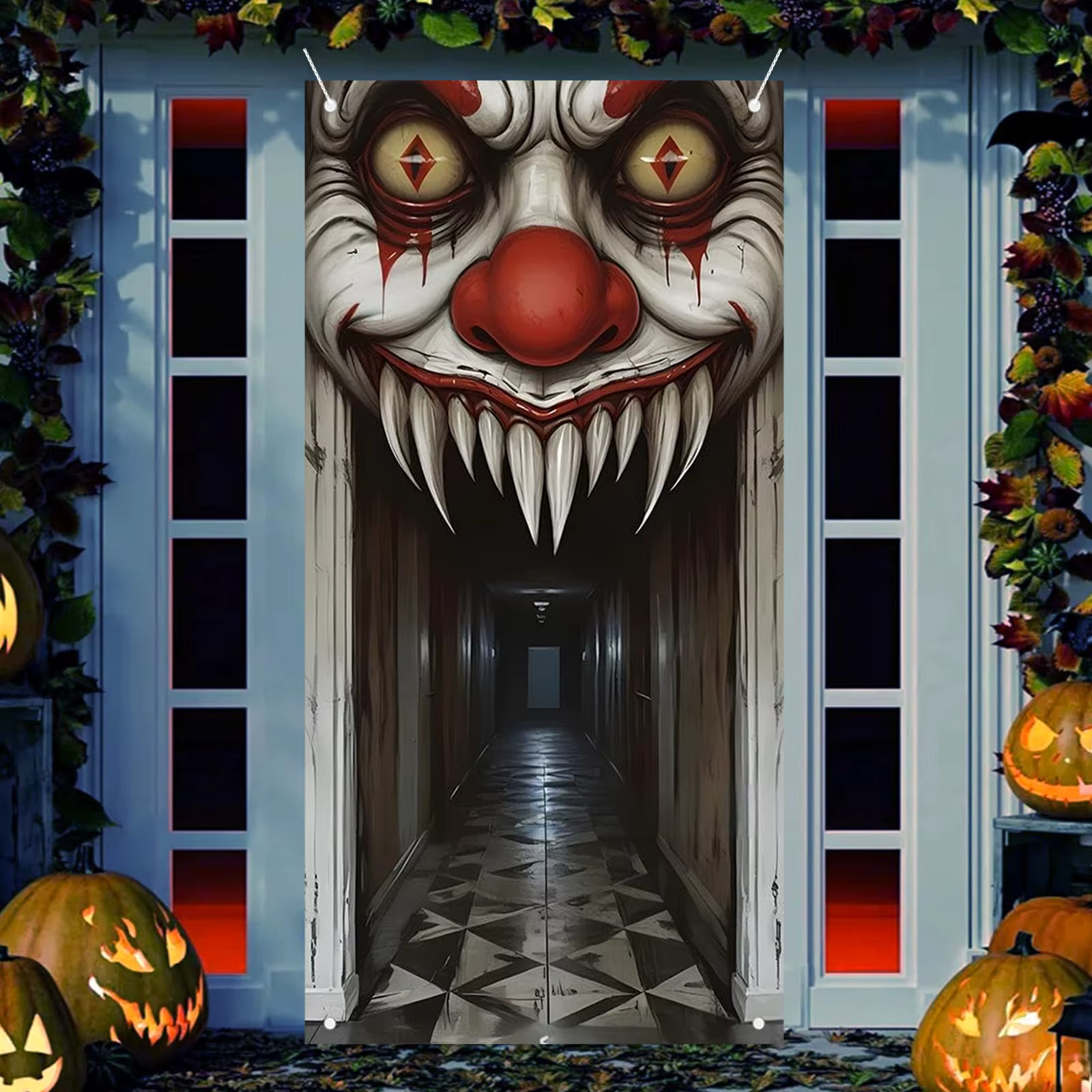 Couverture de porte de décorations d'Halloween, décoration murale sur le thème de la sorcière effrayante et du zombie, décoration sur le thème de la maison hantée intérieure et extérieure, scen 2D