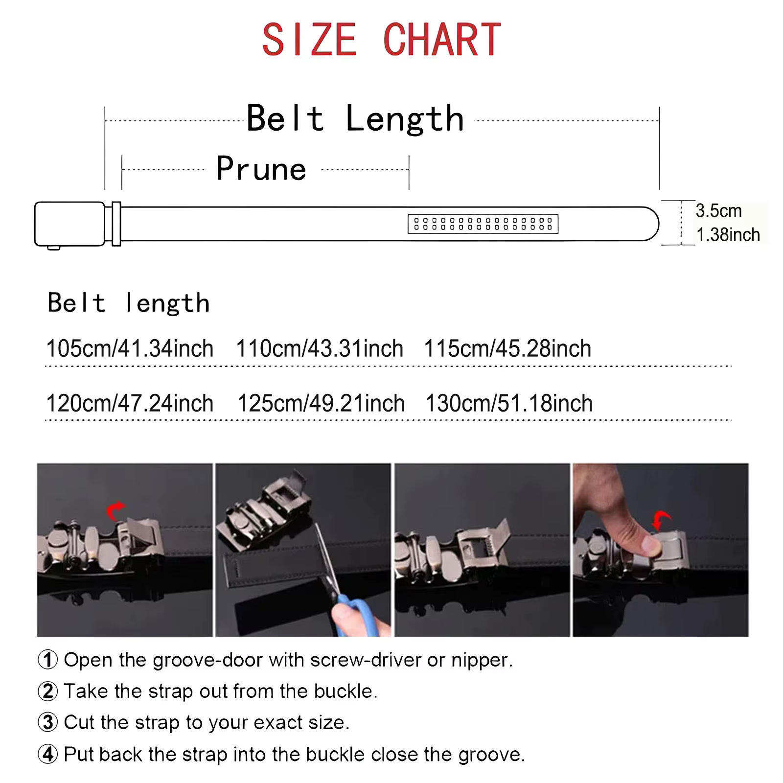 Ceinture blanche avec boucle automatique pour hommes