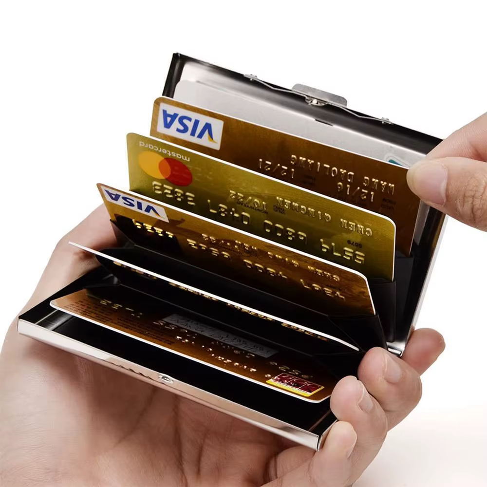 Portefeuille porte-cartes en acier inoxydable avec imprimé crâne