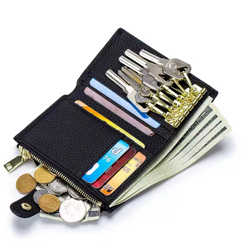 Porte-cartes avec lettres personnalisées en cuir véritable pour hommes et femmes