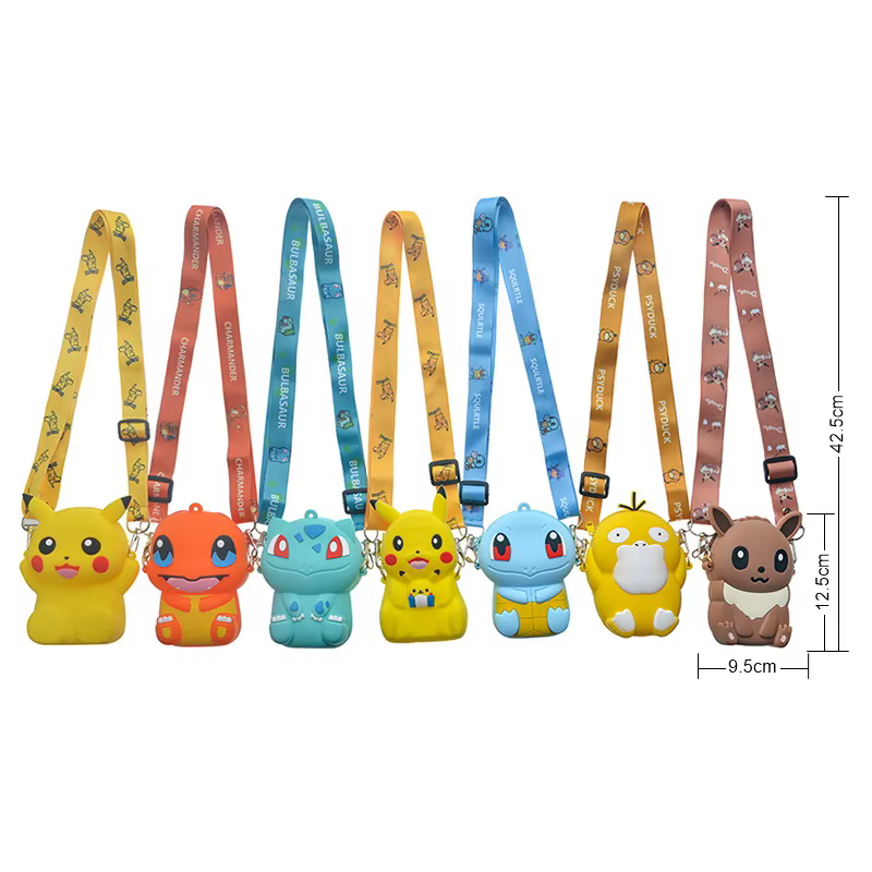 Porte-monnaie Pokemon Pikachu, figurines d'anime, modèle de dessin animé, portefeuille en silicone, sac à bandoulière Kawaii, mode personnalisée, jouets pour enfants, cadeaux