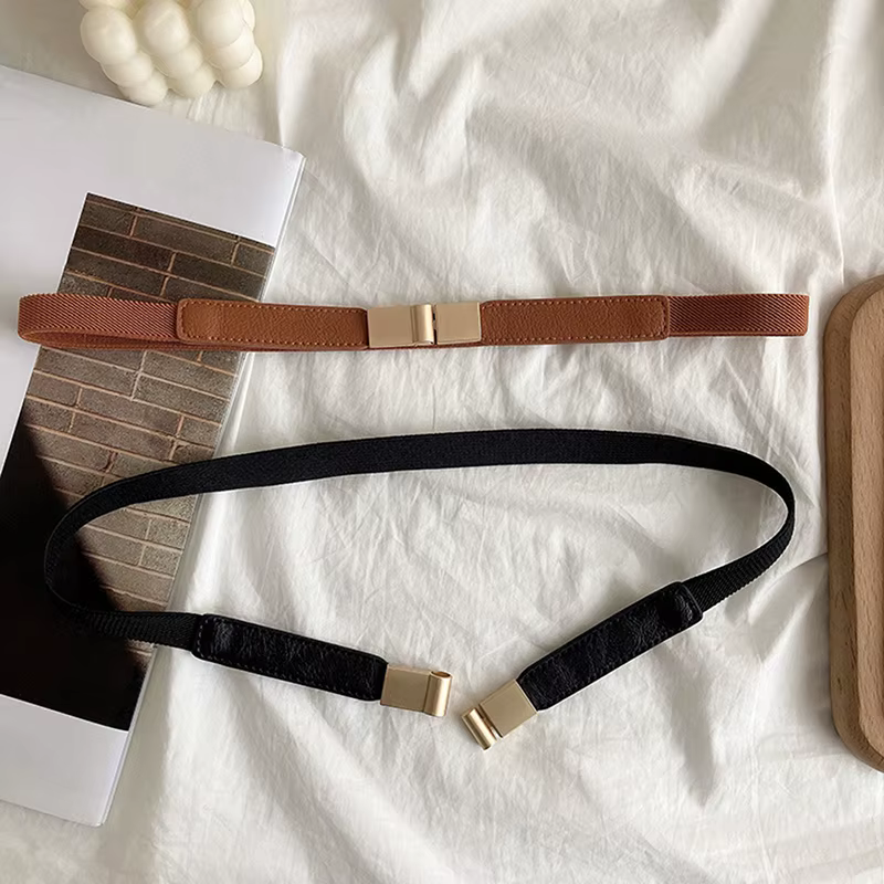 Ceinture artificiel astique Fine pour Femme, 1 Pièce, Sangle de Commande, Design Élégant, Noir, Marron