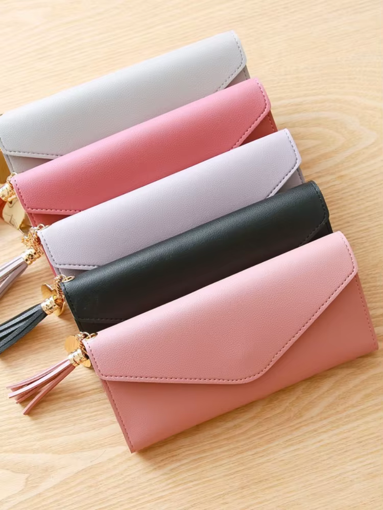 2024 mode femmes portefeuilles Simple fermeture éclair sacs à main noir blanc gris rouge longue Section pochette portefeuille souple en cuir PU sac d'argent