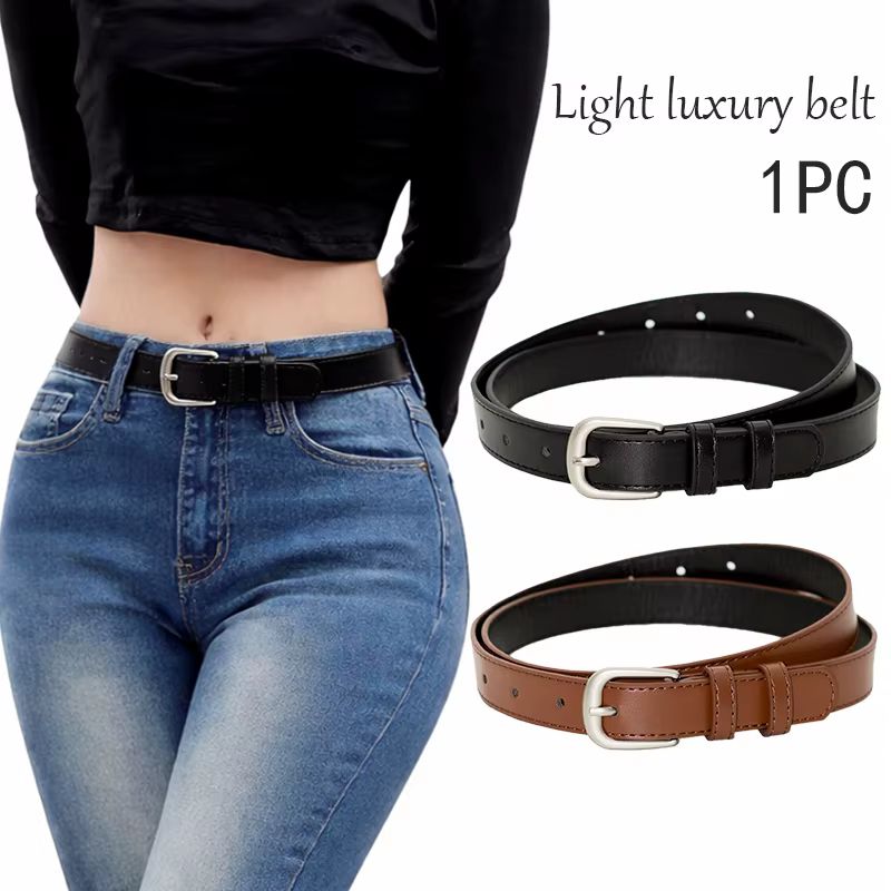 Ceinture en cuir pour femme avec boucle argentée