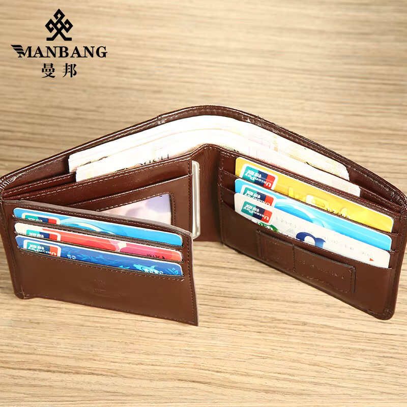 Portefeuille Homme Tri-Fold Cuir Véritable Italien MANBANG – Blocage RFID