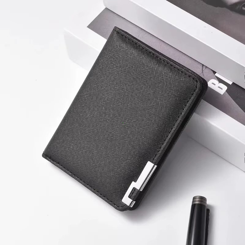 Petit portefeuille fin de style professionnel - Plusieurs emplacements pour cartes, porte-cartes de crédit et permis de conduire, géométrique en similicuir noir