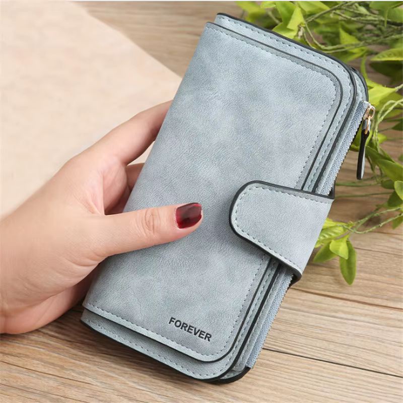 Portefeuille long en cuir brossé pour femme