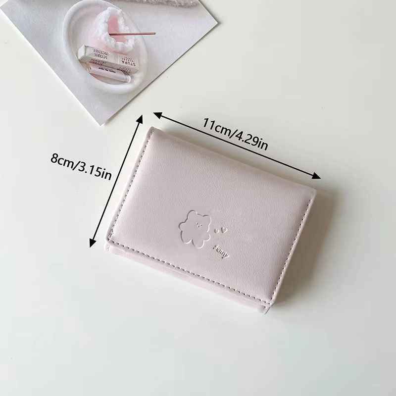 Femmes mignon ours portefeuilles Triple multi fonctionnel court