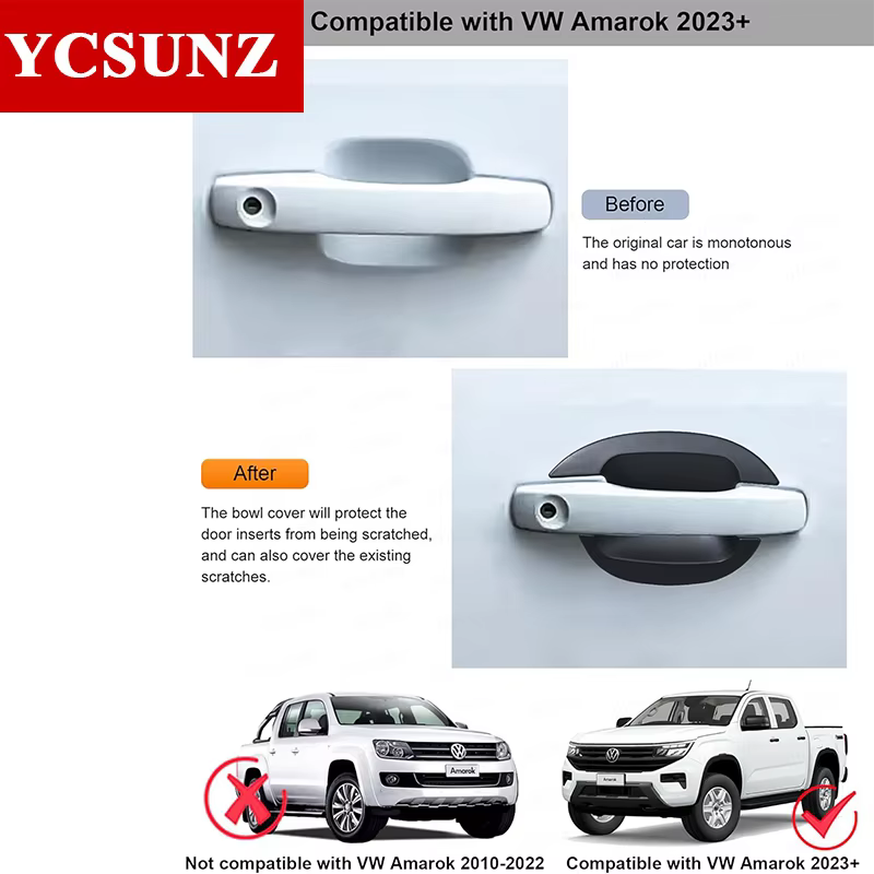 Couvre-poignée de porte noir mat pour VW Volkswagen Amarok 2024 2025 2026 Double Cabine Accessoires de voiture