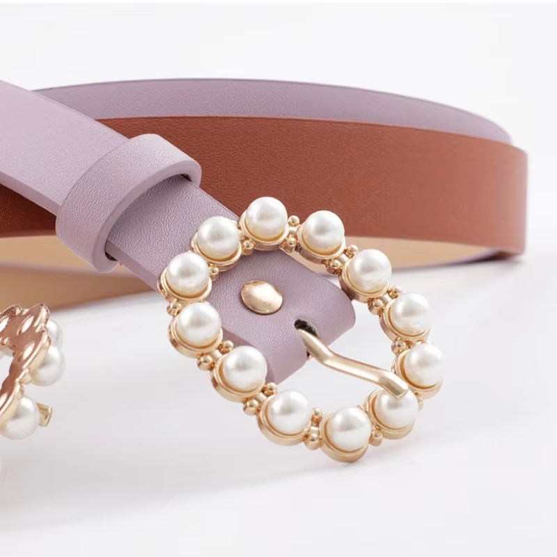 Nouvelle ceinture en cuir élégante et minimaliste avec perles – Ceinture polyvalente – Ceintures à boucle décontractées haut de gamme et tendance pour femmes